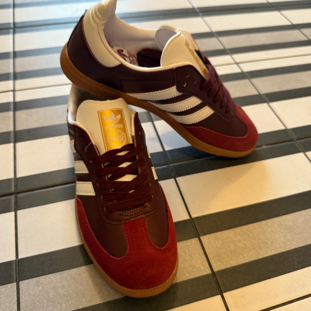 Adidas Women's Burgundy and White Sneakers